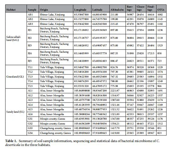  Summary of soil sample information