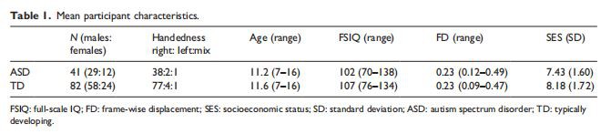Mean participant characteristics